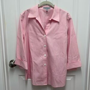 Woman’s Foxcraft Pink Pandora Pinpoint No Iron 3/4 Sleeve Tunic -‎ size 16